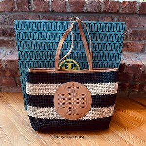 Tory Burch Large Perforated Logo Straw Tote